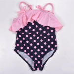 Picture of Black and Pink Polka Dot with Raffles Swimsuit with Swimming Cap