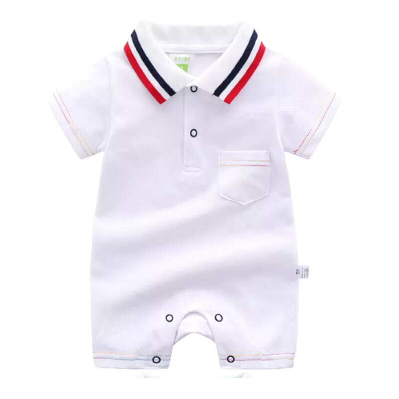 صورة White Suit with Collar For Newborns (With Name Embroidery Option)