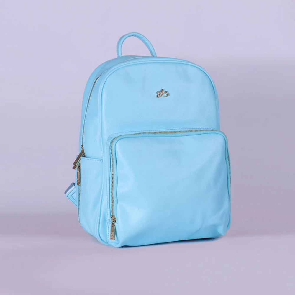 Picture of Blue Leather Maternity Backpack With Changing Pad Travel (With Name Embroidery)