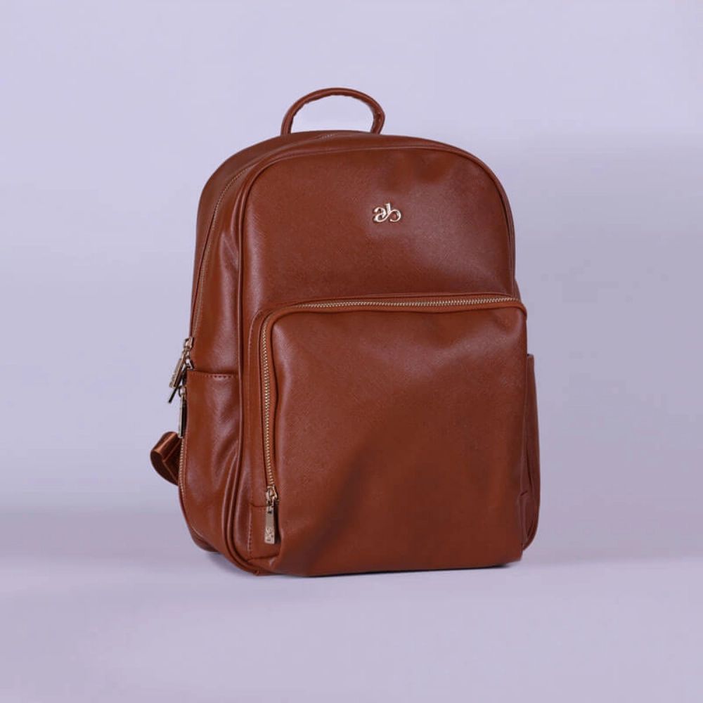 Picture of Brown Leather Maternity Backpack With Changing Pad Travel (With Name Embroidery)