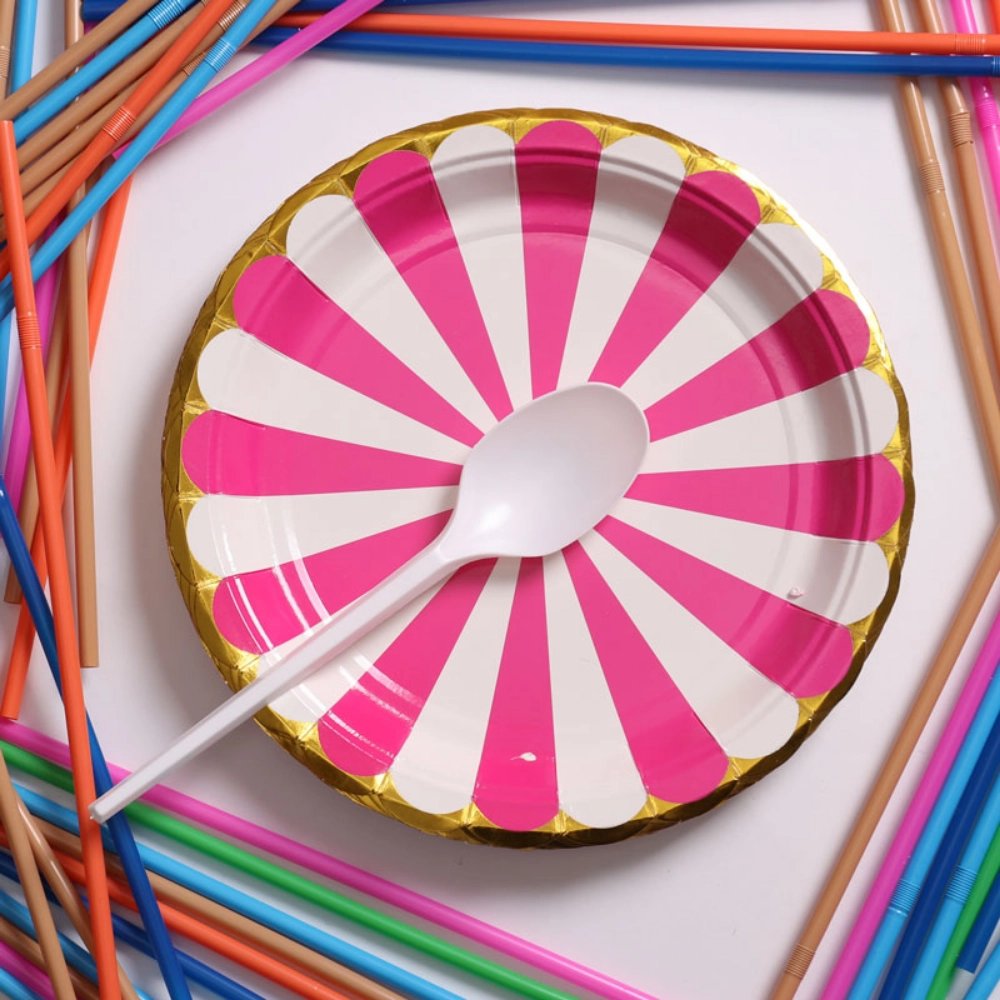 صورة Pink And White Pattern Paper Plate