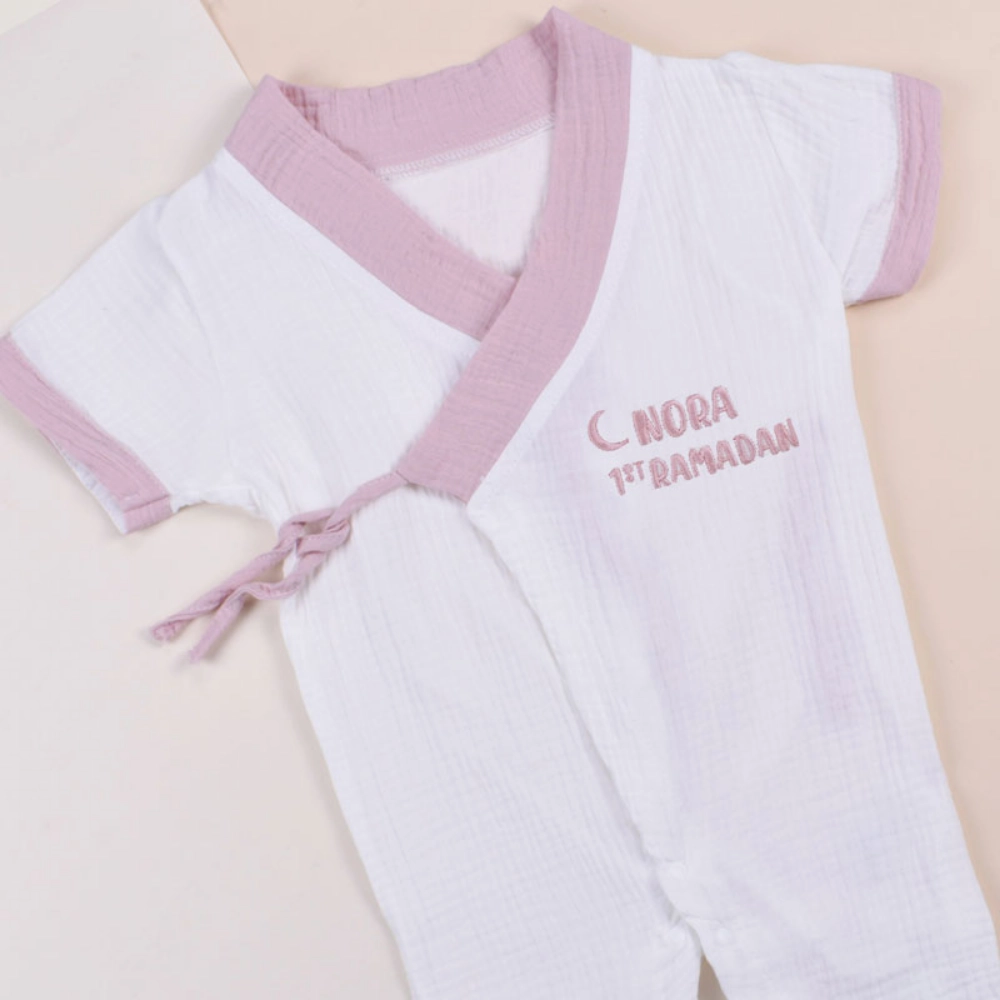 Picture of White And Light Pink Suit For Babies (With Name Embroidery)