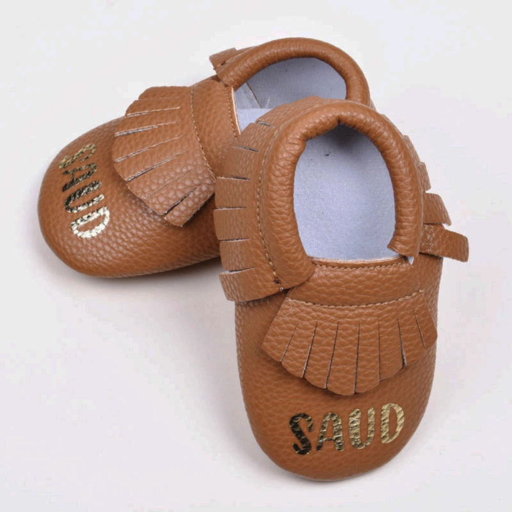 Camel Soft Leather Shoes For Babies (With Name Printing) 