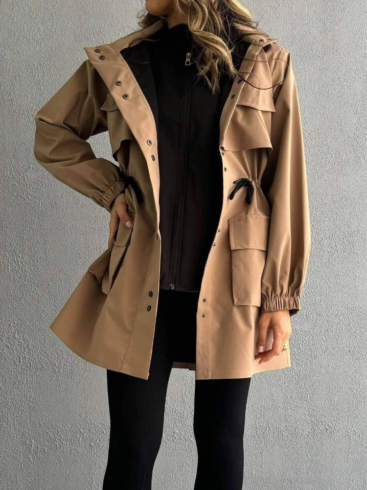 Picture of 7667 Beige Hooded Jacket For Women