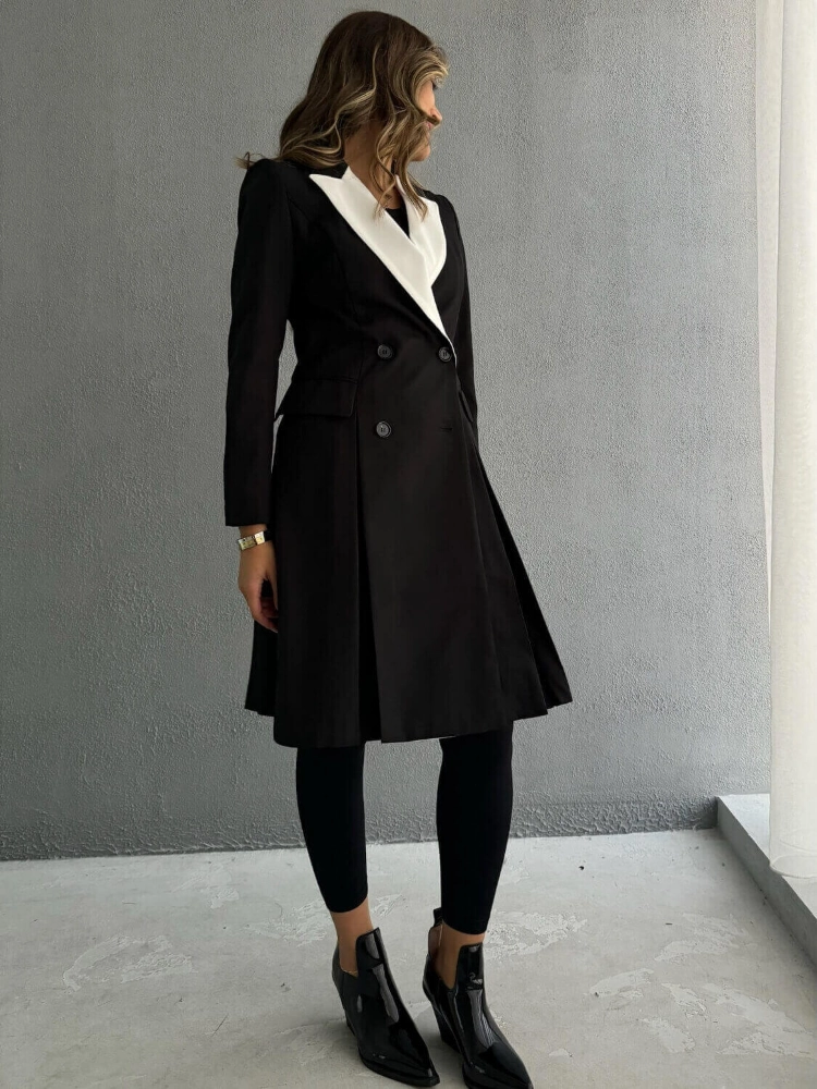 Picture of 7663 Black And White Collar Coat For Women