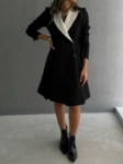 Picture of 7663 Black And White Collar Coat For Women